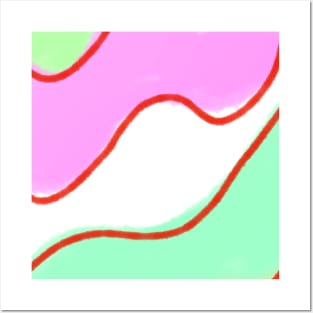 Pink green orange Red watercolor art Posters and Art